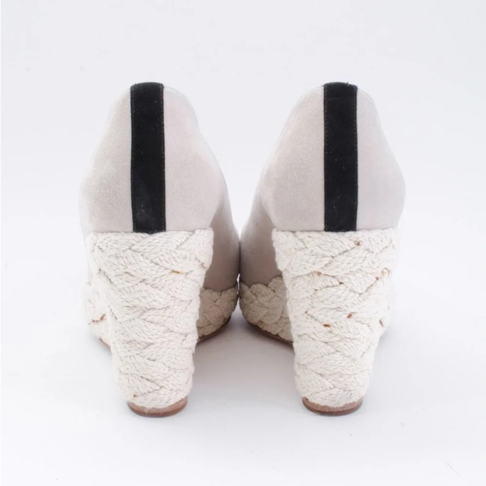 Chanel Two-Tone Espadrille Wedge Pumps in Cream and Black